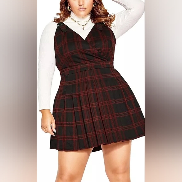NWT CCX City Chic Black and Berry Plaid Tartan Pinafore Dress Size XXL 24 - Picture 1 of 10